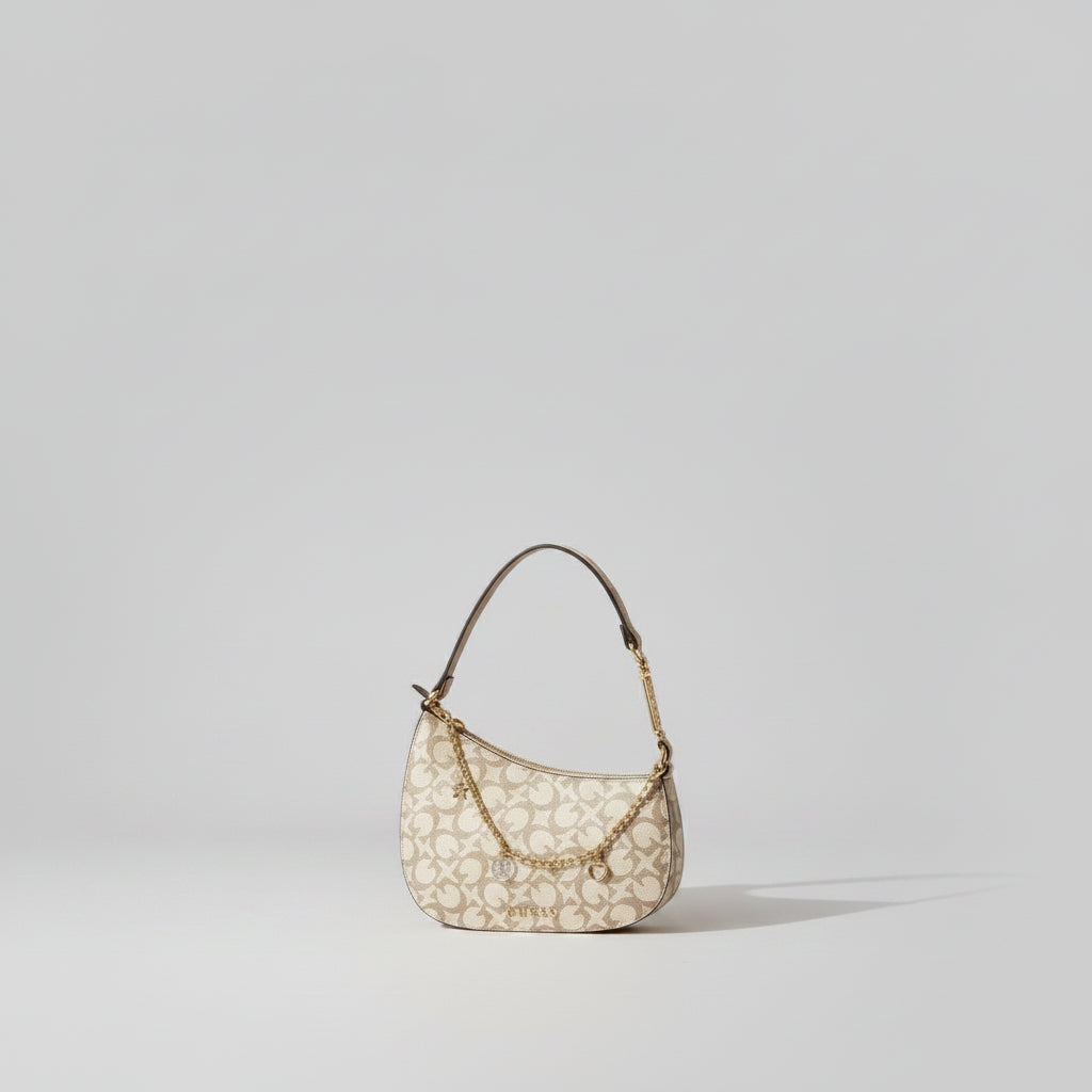 Guess Logo Monogram Mini Shoulder Bag – Beige / Tan
