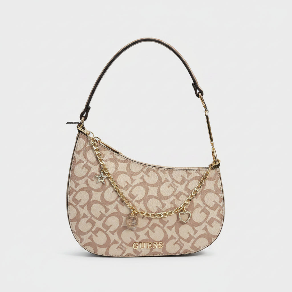 Guess Logo Monogram Mini Shoulder Bag – Beige / Tan