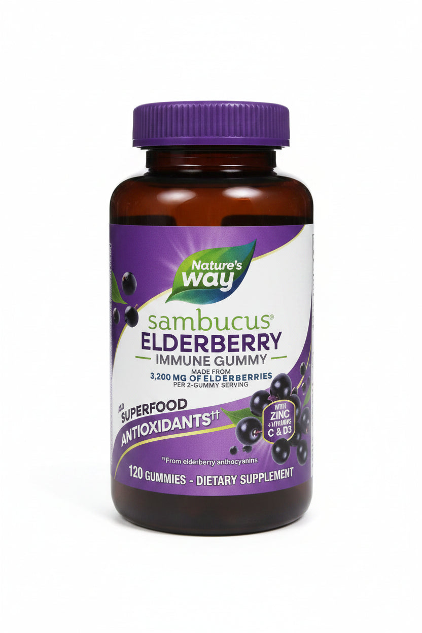 Nature's Way Sambucus Elderberry Immune Gummies 3200mg with Vitamin C, Zinc & Superfood Antioxidants (120 Gummies)